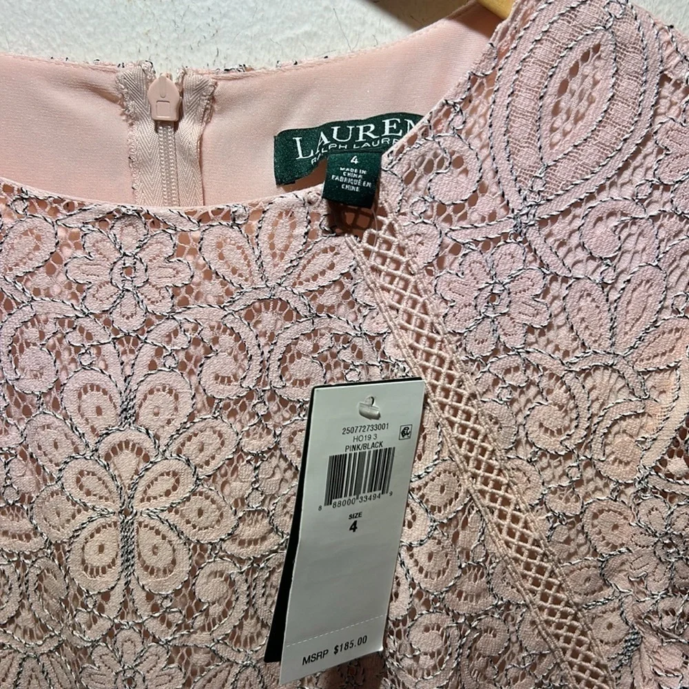Lauren Ralph Lauren Lace Pink/Black Drop-Waist Dress Size 4 NWT